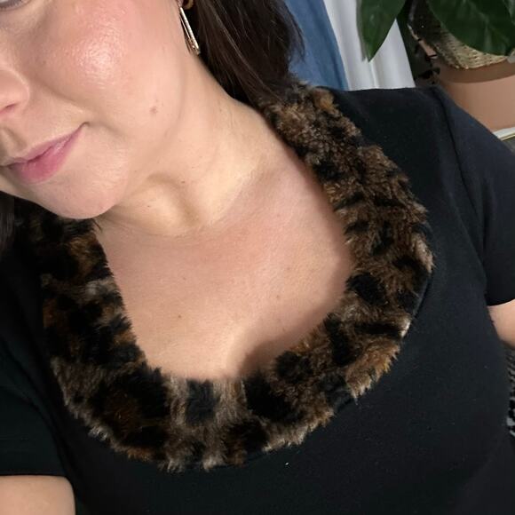 Vintage BIA Leopard Neck Mini Dress Black Size Medium - Picture 6 of 7